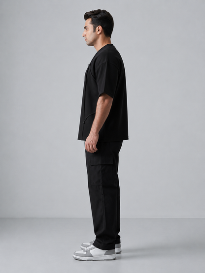 Box Fit Baggy Shirt Black Button