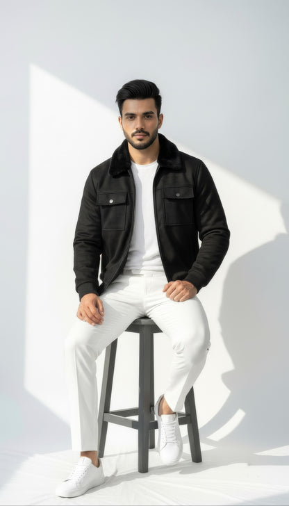 Noir Black Premium Suede Jacket